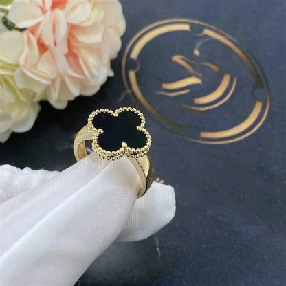 [Olivia JW]CLOVER ONYX RING