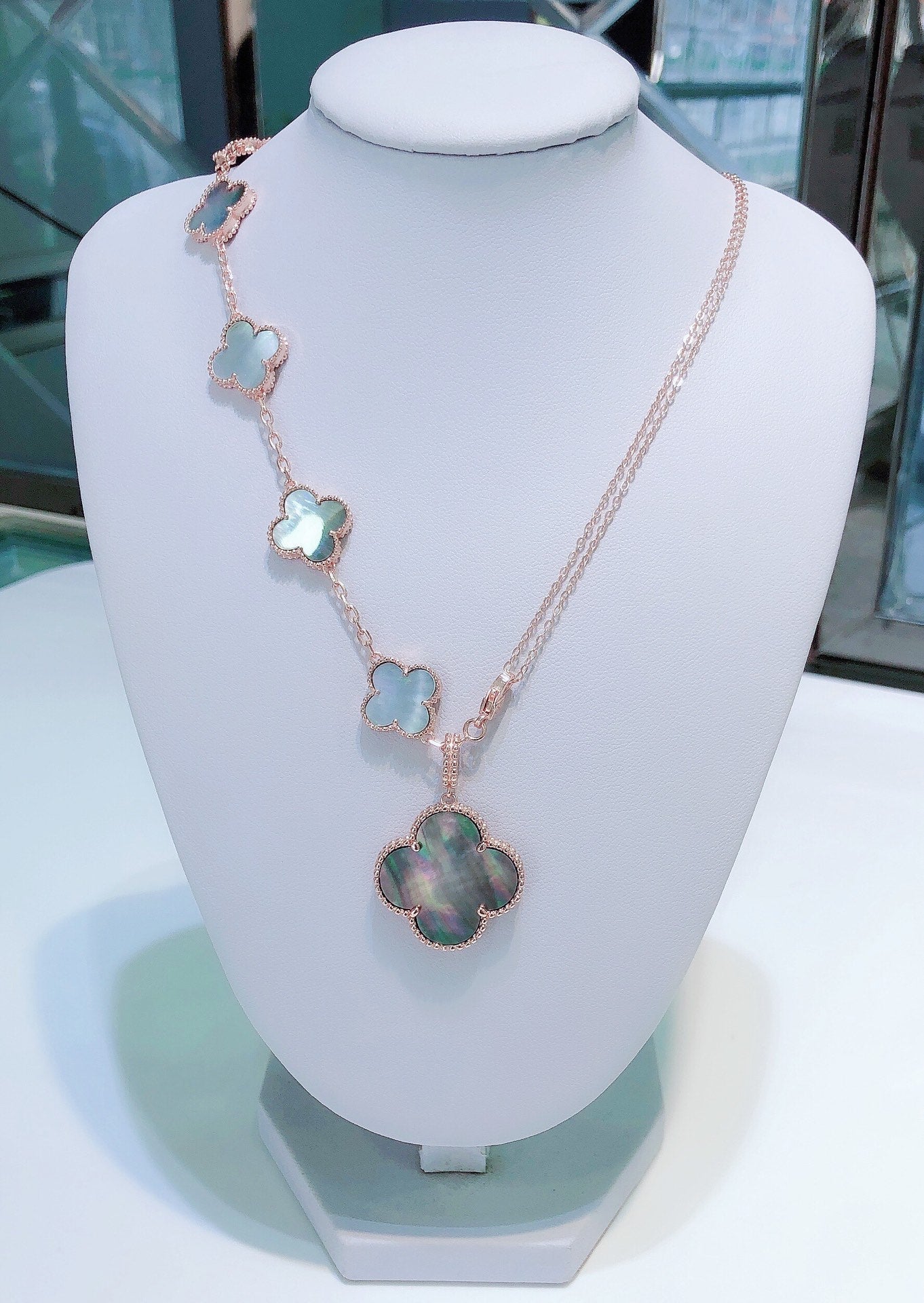 [Olivia JW]COMBINED BRACELET 5 MOTIFS AND NECKLACE DARK MOP ROSE GOLD
