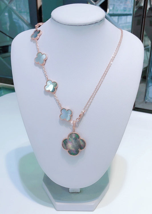 [Olivia JW]COMBINED BRACELET 5 MOTIFS AND NECKLACE DARK MOP ROSE GOLD
