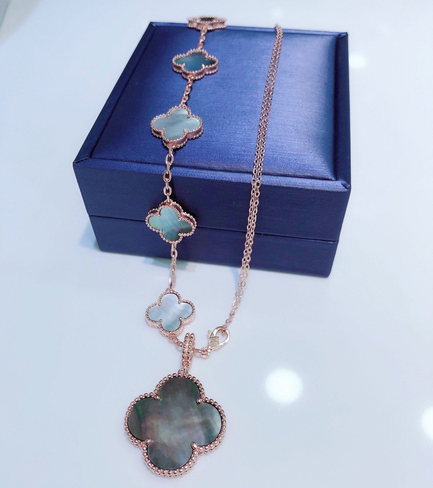 [Olivia JW]COMBINED BRACELET 5 MOTIFS AND NECKLACE DARK MOP ROSE GOLD
