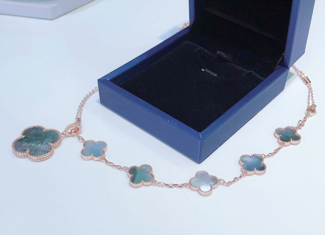 [Olivia JW]COMBINED BRACELET 5 MOTIFS AND NECKLACE DARK MOP ROSE GOLD