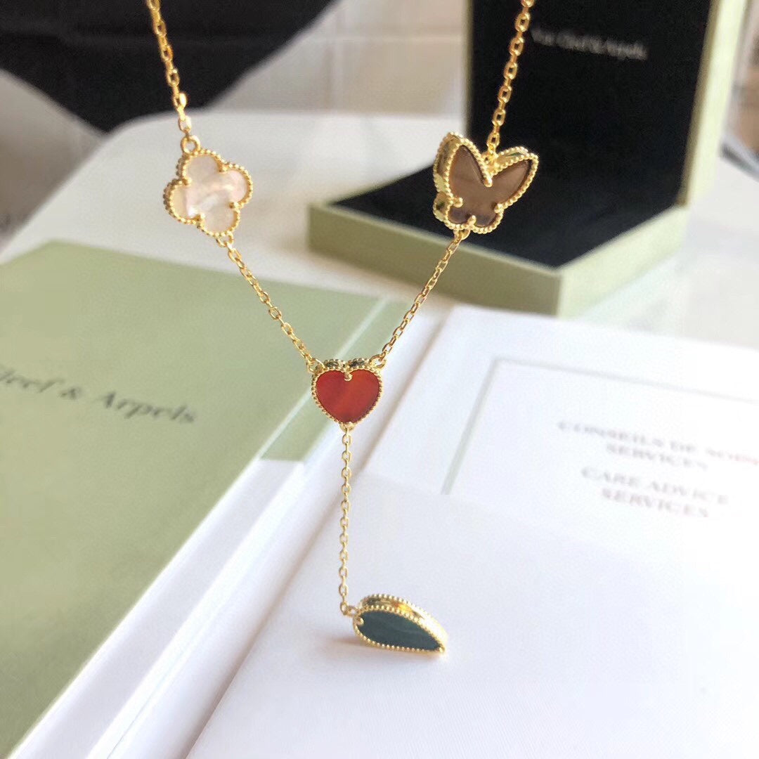 [Olivia JW]LUCKY SPRING 4 MOTIFS ROSE GOLD NECKLACE