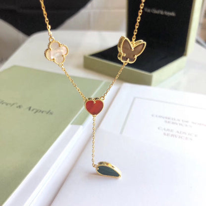 [Olivia JW]LUCKY SPRING 4 MOTIFS ROSE GOLD NECKLACE