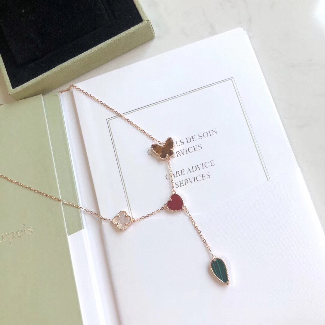 [Olivia JW]LUCKY SPRING 4 MOTIFS ROSE GOLD NECKLACE