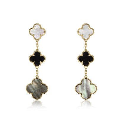 [Olivia JW]CLOVER EARRINGS GOLD ONYX MOP 3 MOTIF