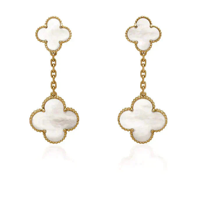 [Olivia JW]CLOVER 2 MOTIF WHITE MOP EARRINGS