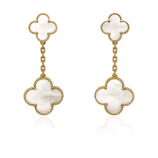 [Olivia JW]CLOVER 2 MOTIF WHITE MOP EARRINGS