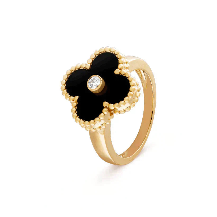 [Olivia JW]CLOVER ONYX RING GOLD DIAMOND