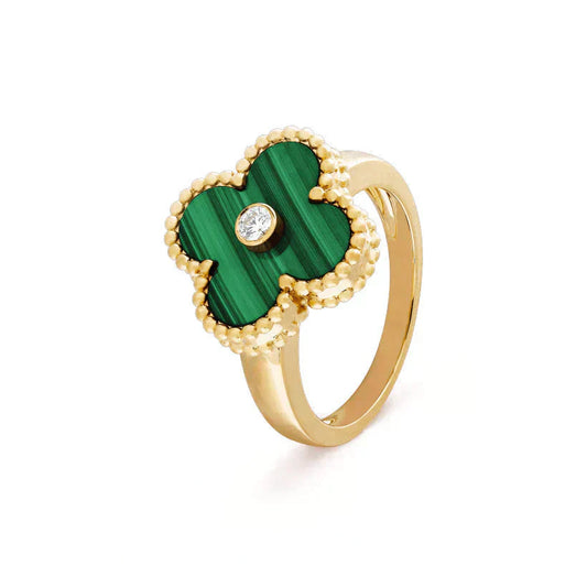 [Olivia JW]CLOVER MALACHITE RING GOLD DIAMOND